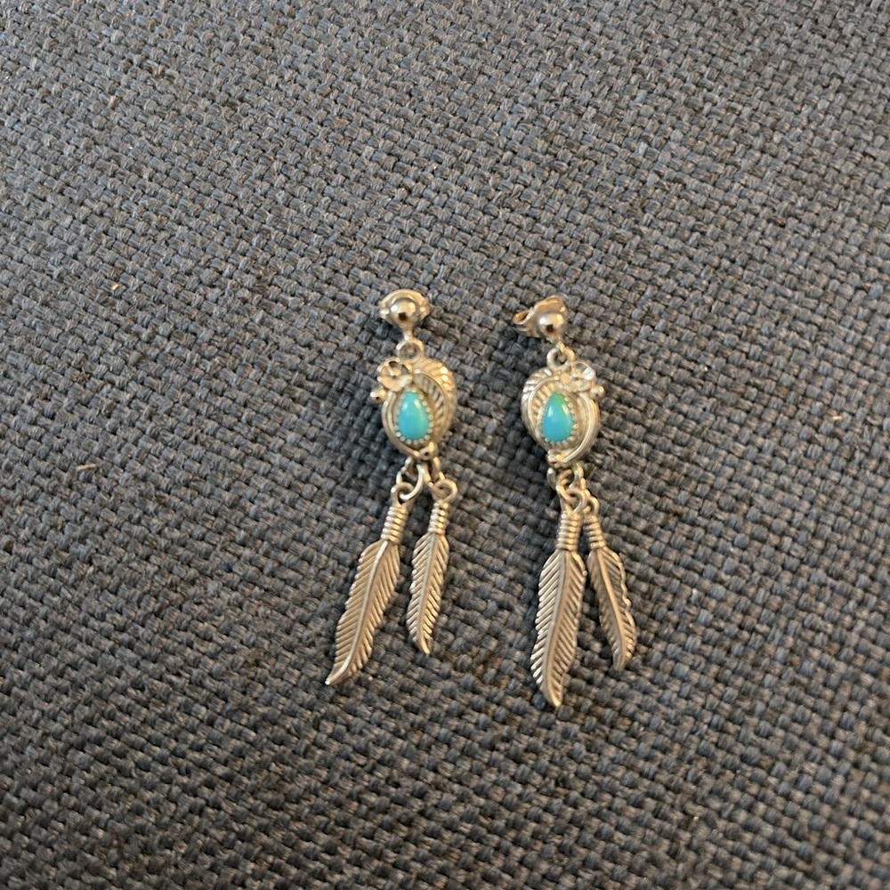 Sterling Silver and Turquoise Feather Earrings